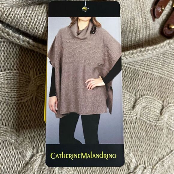 Catherine Malandrino Women's Tan Soft Knit Cowl Neck Poncho - Picture 9 of 9